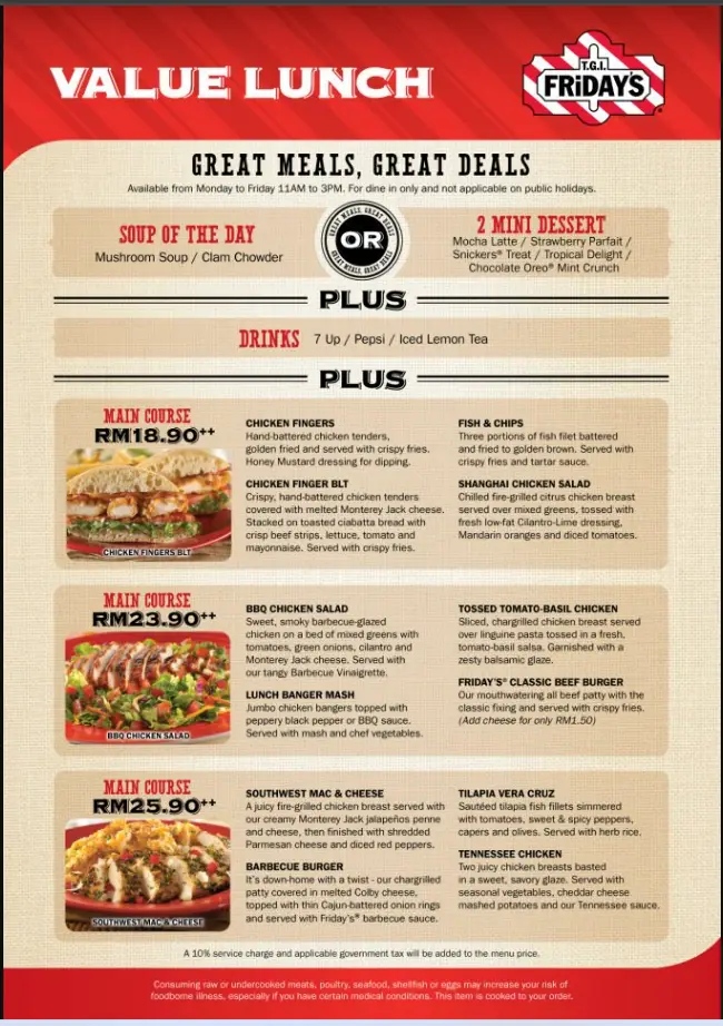 TGI Fridays Menu Malaysia